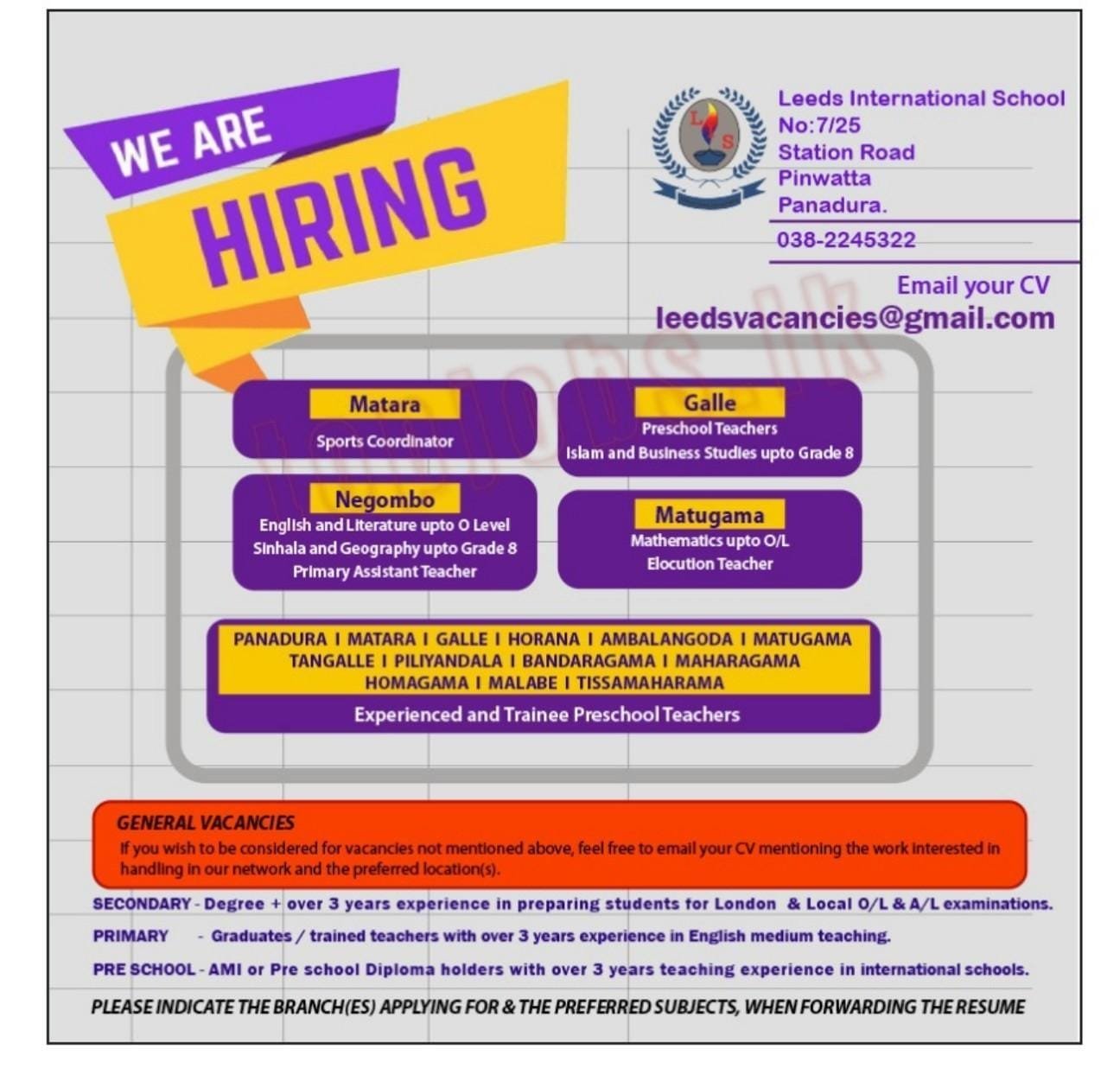 Teacher Vacancies Leeds International School